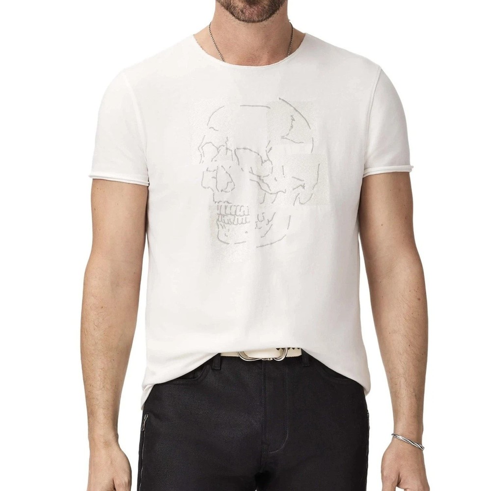 NWT John Varvatos Skull Graphic T-Shirt Men's Small Beige Cotton Lightweight